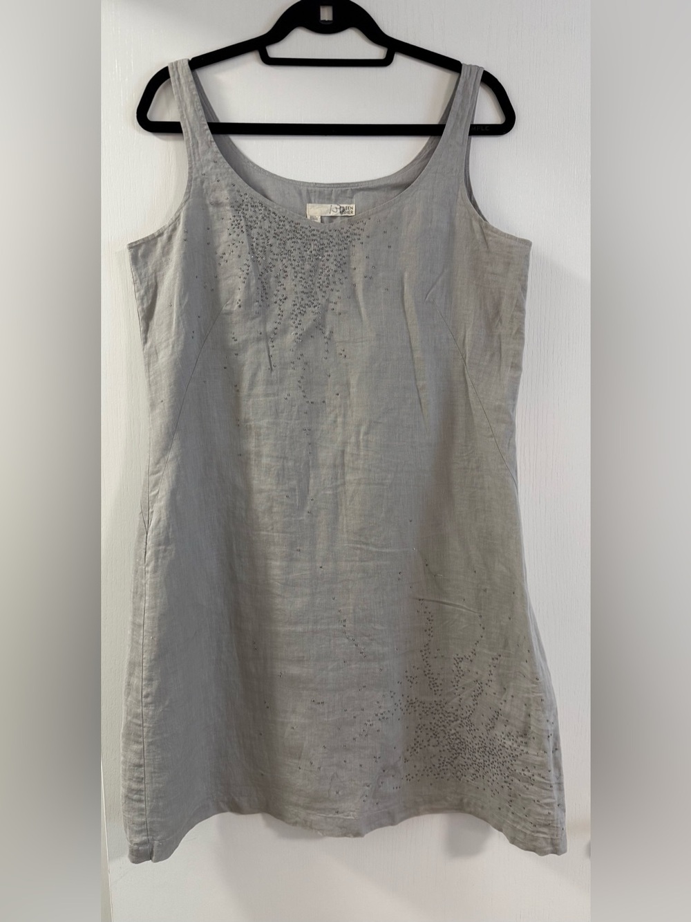 Eileen Fisher dress Light Gray Sleeveless Linen Tank Dress with sequins size 10